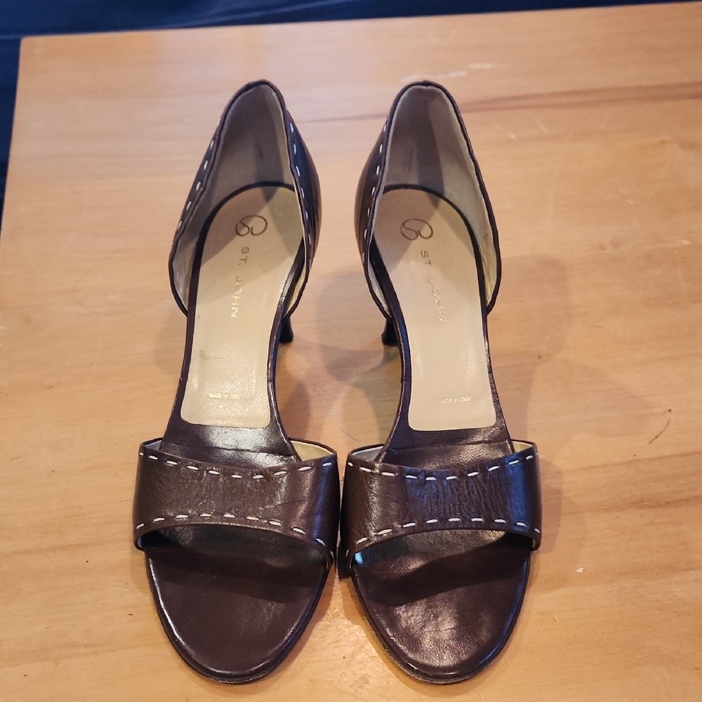 St. John Collection Dark Brown Open-Toe Heels